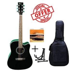 Swan7 SW41C Black Semi Acoustic Equalizer Guitar with D Addario Strings Gig Bag and Stand